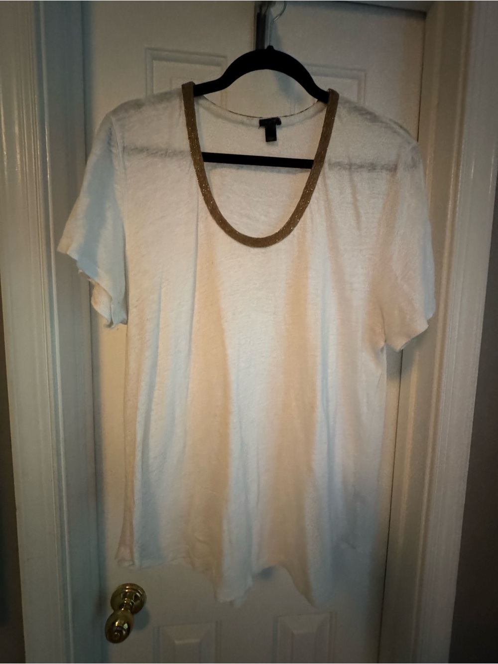 J. Crew White Tee with Dark Beaded Trim